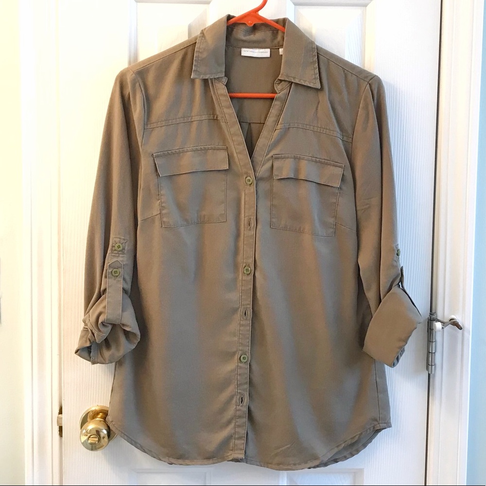 Collared Army Green Button Up Shirt